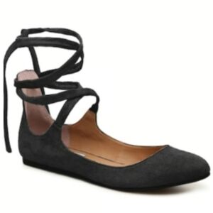 Steve Madden - "Bebett" - Black Suede Lace-Up Flats